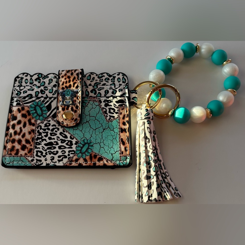 3/$24 | Beaded Wristlet Card Holder | Pink Blue Teal Sunflower Animal Print